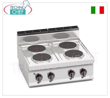 TECHNOCHEF - CUCINA ELETTRICA 4 PIASTRE TOP, Kw.10,4, Mod.E7P4B CUCINA ELETTRICA 4 PIASTRE TOP, BERTOS, Linea MACROS 700, Serie HIGH POWER, con 4 piastre TONDE Ø 220 mm, COMANDI INDIPENDENTI, 6 livelli di potenza, V.400/3+N, Kw.10,4, Peso 41 Kg, dim.mm.800x700x290h