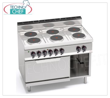 TECHNOCHEF - CUCINA ELETTRICA 6 PIASTRE su FORNO GN 2/1, Kw.23,1, Mod.E7P6+FE CUCINA ELETTRICA 6 PIASTRE su FORNO ELETTRICO GN 2/1, BERTOS, Linea MACROS 700, Serie HIGH POWER, con 6 piastre TONDE Ø 220 mm, COMANDI INDIPENDENTI, 6 livelli di potenza, V.400/3+N, Kw.23,1, Peso 129 Kg, dim.mm.1200x700x900h