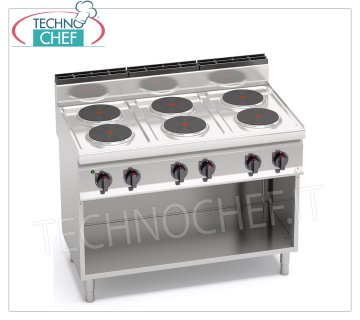 TECHNOCHEF - CUCINA ELETTRICA 6 PIASTRE su VANO a GIORNO, Kw.15,6, Mod.E7P6M CUCINA ELETTRICA 6 PIASTRE su VANO a GIORNO, BERTOS, Linea MACROS 700, Serie HIGH POWER, con 6 piastre TONDE Ø 220 mm, COMANDI INDIPENDENTI, 6 livelli di potenza, V.400/3+N, Kw.15,6 Peso 83 Kg, dim.mm.1200x700x900h