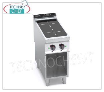 TECHNOCHEF - CUCINA ELETTRICA 2 ZONE ad INDUZIONE su VANO a GIORNO, mod. E9P2M/IND CUCINA ELETTRICA 2 ZONE ad INDUZIONE su VANO a GIORNO, BERTOS  Linea MAXIMA 900, Serie POWER INDUCTION, con 2 ZONE QUADRE da mm 270x270, COMANDI INDIPENDENTI, 9 livelli di potenza, V.400/3+N, Kw.10,00, Peso 55 Kg, dim.mm.400x900x900h