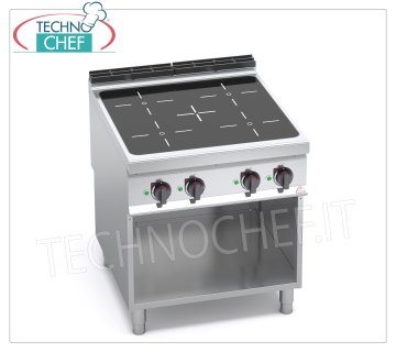 TECHNOCHEF - CUCINA ELETTRICA 4 ZONE ad INDUZIONE su VANO a GIORNO, mod. E9P4M/IND CUCINA ELETTRICA 4 ZONE ad INDUZIONE su VANO a GIORNO, BERTOS Linea MAXIMA 900, Serie POWER INDUCTION, con 4 ZONE QUADRE da mm 270x270, COMANDI INDIPENDENTI, 9 livelli di potenza, V.400/3+N, Kw.20,00, Peso 85 Kg, dim.mm.800x900x900h