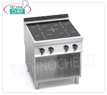 TECHNOCHEF - CUCINA ELETTRICA 4 ZONE ad INFRAROSSI su VANO a GIORNO,  mod. E9P4MP/VTR CUCINA ELETTRICA 4 ZONE ad INFRAROSSI su VANO a GIORNO,  BERTOS  Linea MAXIMA 900, Serie INFRARED, con 4 ZONE QUADRE da mm 270x270 , COMANDI INDIPENDENTI, V.400/3+N, Kw. 16,00, Peso 72 Kg, dim.mm.800x900x900h