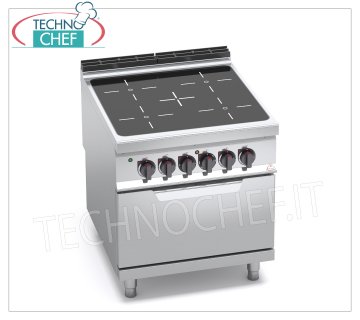 TECHNOCHEF - CUCINA ELETTRICA 4 ZONE ad INFRAROSSI su FORNO GN 2/1,  mod.  E9P4P/VTR+FE CUCINA ELETTRICA 4 ZONE ad INFRAROSSI su FORNO ELETTRICO GN 2/1, BERTOS  Linea MAXIMA 900, Serie INFRARED, con 4 ZONE QUADRE da mm 270x270, COMANDI INDIPENDENTI, V.400/3+N, Tot. Kw.23,5, Peso 118 Kg, dim.mm.800x900x900h