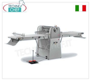 SFOGLIATRICE per PASTICCERIA MECCANIZZATA con NASTRI da cm 150x60,  mod. EASY6-150 Sfogliatrice Professionale Pasticceria MECCANIZZATA con NASTRI-TAPPETI da mm 1500x600 dotati di SOTTOPIANO per FARINA e RACCOGLI SFOGLIA, Rulli di LAMINAZIONE da mm 600 regolabili da 0 a 40 mm,Peso Kg 259, kw 1,1-0,66, dim.aperta mm 3380x1010x1160h