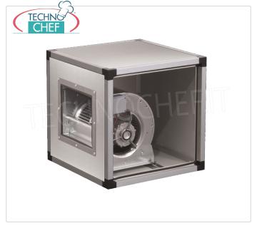 Aspiratori centrifughi cassonati, pannellature Inox, con portata max da 1.000 a 10.000 mᵌ/h ASPIRATORE CASSONATO con VENTILATORE CENTRIFUGO con MOTORE DIRETTAMENTE ACCOPPIATO alla GIRANTE, pannellature INOX, portata max 1.000 m/cubi/ora, giri 900, 1 velocità, db 41, V.230/1, Kw. 0,20, Peso 24 Kg, dim.mm.500x500x500h
