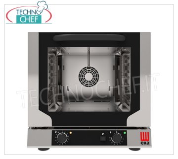 TECNOEKA - FORNO CONVEZIONE  ELETTRICO VENTILATO con VAPORE DIRETTO, per 4 Teglie mm 429x345, mod. EKF423NUD FORNO CONVEZIONE  ELETTRICO VENTILATO con VAPORE DIRETTO, camera cottura per 4 TEGLIE da mm.429x345, COMANDI ELETTROMECCANICI, V.230/1, Kw.3,15, Peso 38 Kg, dim.esterne mm.590x709x589h