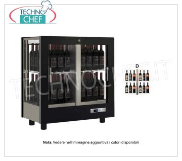 CANTINETTA-TECA per VINI capacità 64 bottiglie Verticali, Statica-Ventilata, 4 Lati Vetro per ISTALLAZIONE CENTRALE TECA per VINI con TELAIO A CORNICE in LEGNO colore NERO OPACO, VETRI SU TUTTI I LATI, cap.64 bottiglie VERTICALI, refrigerazione VENTILATA, temp.+4°/+16°C, per VINI BIANCHI o ROSSI, porte sui 2 fronti, V.230/1, Kw.0,40, Peso 77 Kg,dim.mm.860x530x938h