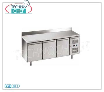 Forcold - Tavolo Frigo Refrigerato 3 Porte con Alzatina,  Temp.-2°/+8°C, lt.417, Mod.G-GN3200TN-FC Tavolo Refrigerato 3 Porte con Alzatina, Professionale, capacità lt.417, temperatura -2°/+8°C, refrigerazione ventilata, Gastronorm 1/1, ECOLOGICO in Classe C, Gas R600a, V.230/1, Kw.0,275, Peso 114 Kg, dim.mm.1795x700x950h