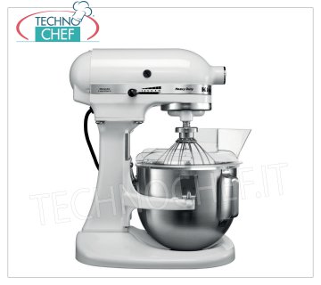 KITCHENAID - Planetaria SemiProfessionale, vasca lt 4,8 - Robot da cucina HEAVY DUTY, Bianco, Mod.K5 Impastatrice planetaria KITCHENAID, Linea HEAVY DUTY  semiprofessionale, colore BIANCO, con vasca estraibile da litri 4,83, V 230/1, kW 0,315, Peso 12,5 Kg, dim. mm 390x290x420h