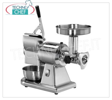 FIMAR - Technochef, Tritacarne-Grattugia ''Tipo 12'', Professionale, Mod.12/T Abbinato Tritacarne / Grattugia Tipo 12,  in alluminio lucidato, gruppo macinazione carne in Acciaio Inox estraibile, PRODUZIONE ORARIA: TRITACARNE 160 kg/h, GRATTUGIA 40 kg/h, V 380/3, Kw 0,75, dim. mm 590x290x510h