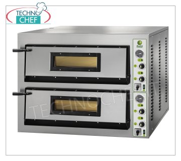 FIMAR - Forno pizza elettrico, 2 camere, mod. FML4+4 FORNO per PIZZA ELETTRICO con 2 CAMERE da mm.720x720x140h, con PORTA VETRO, piano cottura in refrattario, 4 TERMOSTATI REGOLABILI per SUOLA e CIELO, temp.da +50° a +500 °C, Peso 146 Kg, V.230/1, kw 12, dim.esterne mm.1010x850x750h