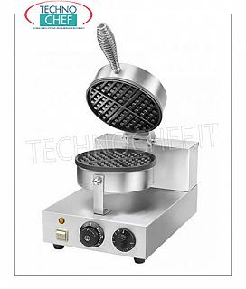 MACCHINA per WAFFLE con PIASTRA di COTTURA teflonata Ø 185 mm Macchina per Waffle in acciaio inox con piastra di cottura teflonata diametro 185 mm., V 230/1, Kw 1,00, dim. Mm. 255x435x255/570h