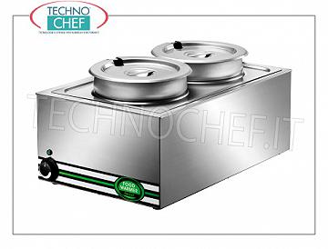 Chafing dish / Scaldavivande Bagnomaria elettrico da banco, capacità 1 bacinella GN 1/1 con inserite 2 pentole indipendenti da lt.8+8, complete di coperchio, temperatura regolabile da +30° a +90°C, V.230/1, Kw.1,2, dim.mm.570x370x280h