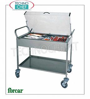 Carrelli refrigerati espositori Carrello refrigerato per dolci, formaggi e antipasti in acciaio inox, marca FORCAR, completo di cupola in plexiglass, 8 piastre eutettiche e ripiano inferiore, portata max 80 Kg, dim.mm.1080x570x1030h