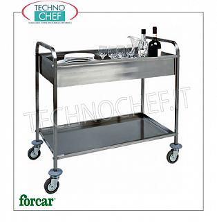 Carrelli da sbarazzo in acciaio inox Carrello da sbarazzo in acciaio inox, marca FORCAR, con vasca superiore insonorizzata e piano inferiore piegato, portata max 80 Kg, dim.mm.1010x570x970h