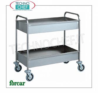 Carrelli da sbarazzo in acciaio inox Carrello da sbarazzo in acciaio inox, marca FORCAR, con 2 vasche insonorizzate, h 150 mm, portata max 80 Kg, dim.mm.1010x570x970h