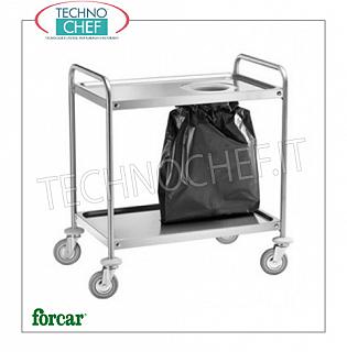 Carrelli da sbarazzo in acciaio inox Carrello da sbarazzo in acciaio inox, marca FORCAR, con 1 foro per sacco porta rifiuti, dim.mm.890x590x930h