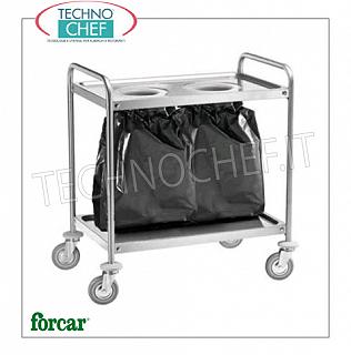 Carrelli da sbarazzo in acciaio inox Carrello con 2 fori di sbarazzo, marca FORCAR, completo di anello di battuta e ripiano inferiore, dim.mm.1090x590x930h