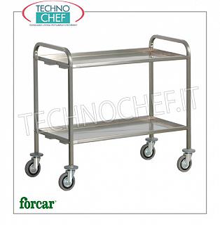 Carrelli di servizio in acciaio inox Carrello per trasporto pesante in acciaio inox, marca FORCAR, con 2 piani piegati con omega di rinforzo, portata max 200 Kg, dim.mm.1110x660x980h