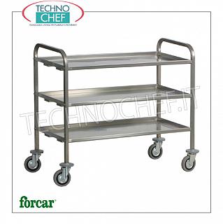 Carrelli di servizio in acciaio inox Carrello per trasporto pesante in acciaio inox, marca FORCAR, con 3 piani piegati con omega di rinforzo, portata max 200 Kg, dim.mm.1110x660x980h