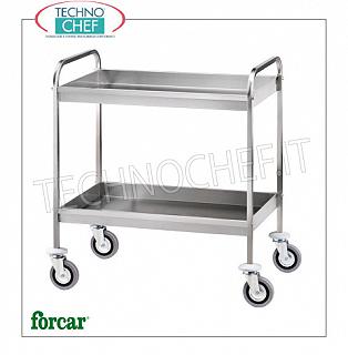 Carrelli da sbarazzo in acciaio inox Carrello da sbarazzo in acciaio inox, marca FORCAR, con 2 vasche insonorizzate, h 65 mm, portata complessiva 80 Kg, dim.mm.910x570x970h