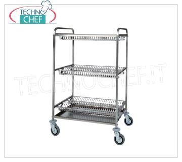 CARRELLO SCOLAPIATTI a 3 PIANI con GRIGLIE INOX CARRELLO SCOLAPIATTI a 3 PIANI, con GRIGLIE INOX per piatti, 4 ruote piroettanti, dim.mm.1100x620x1340h