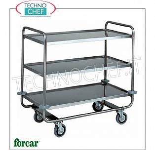 Carrelli di servizio in acciaio inox Carrello di servizio in acciaio inox, marca FORCAR, con 3 piani stampati, portata max 150 Kg, dim.mm.1100x600x1000h