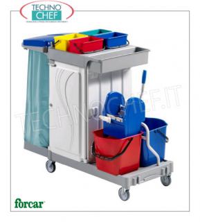 Forcar - Carrello Pulizia, 2 Secchi lt.15, Strizzatore, Portasacco, Vano centrale, mod.CA1616