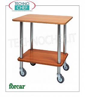 Carrelli Gueridon Carrello Gueridon con struttura in tubo di acciaio inox, marca FORCAR, 2 ripiani in nobilitato color NOCE, 4 ruote pivottanti, dim.mm.700x500x780h