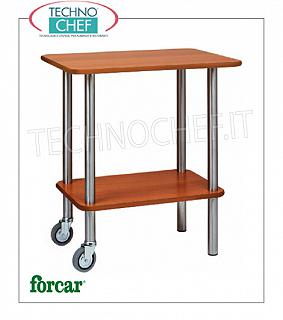 Carrelli Gueridon Carrello Gueridon con struttura in tubo di acciaio inox, marca FORCAR, 2 ripiani in nobilitato color NOCE, 2 ruote pivottanti, dim.mm.700x500x780h