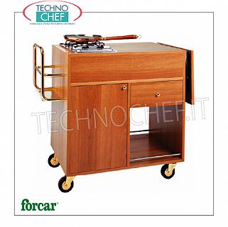 Forcar - CARRELLO  FLAMBE' colore NOCE 1 Fuoco, mod. CF1200 Carrello flambe' in legno nobilitato NOCE, con 1 FUOCO, vano con anta a battente, 1 cassetto e ripiano inferiore, dim.mm.1050x580x850h