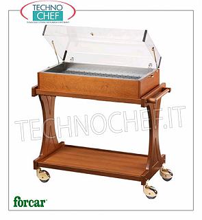 Carrelli espositori refrigerati Carrello refrigerato per dolci, formaggi e antipasti in legno color NOCE o WENGE', marca FORCAR, completo di cupola in plexiglass, 8 piastre eutettiche e ripiano inferiore, portata complessiva 50 Kg, dim.mm.1060x550x1080h