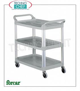 Carrelli di servizio con Telaio in Allumino e 3 Ripiani in plastica Carrello di servizio in Alluminio e plastica, marca FORCAR, con 3 piani e montanti in alluminio, dim.mm.850x430x950h