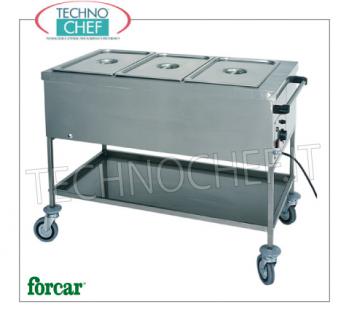 FORCAR - Technochef, Carrello caldo a bagnomaria, Mod.CT1756 Carrello termico bagnomaria in acciaio inox, FORCAR, con vasca per 1 bacinella Gastro-Norm 1/1, h 200 mm (esclusa) e piano inferiore, termostato regolabile +30°/+90°C, V.230/1, Kw.2,00, dim.mm.560x650x850h