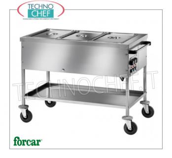 FORCAR - Technochef, Carrello caldo a bagnomaria, Mod.CT1758TD Carrello termico bagnomaria in acciaio inox, marca FORCAR, con vasca per 2 bacinelle Gastro-Norm 1/1, h 150 mm (escluse) e piano inferiore, termostato regolabile +30°/+90°C per ciascuna bacinella, V.230/1, Kw.2,00, dim.mm.840x650x850h