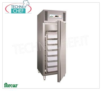 Forcar - Armadio Frigo per Pesce Fresco, lt.507, Statico, Tem.-5°/+2°C, Classe D, mod.G-GN600FISH Armadio Frigorifero 1 porta, Professionale, capacità lt.507, Temperatura -5°/+2°C, Refrigerazione statica, ECOLOGICO in Classe D, Gas R290, comprensivo di 6 cassette mm 600x400x130h, V.230/1, Kw.0,51, Peso 145 Kg, dim.mm.680x810x2010h