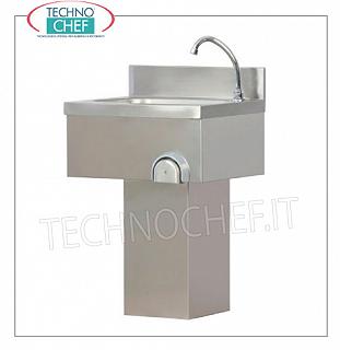 Lavamani in acciaio inox a colonna con comando a ginocchio, installabile a parete Lavamani inox a parete con alzatina, completo di comando a ginocchio con erogatore  temporizzato e carter a colonna, dimensioni mm.500x400x800h