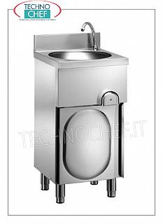 Lavamani su mobile con anta a battente, comando a ginocchio con rubinetto temporizzato, dim mm 400x400x850h