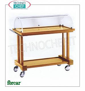 Carrelli per dolci e formaggi in legno Carrello per dolci, formaggi e antipasti in legno color NOCE, marca FORCAR, con cupola semicircolare in plexiglass, 2 piani in laminato, dim.mm.810x550x1080h