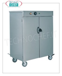 FORCAR - Carrelli scaldapiatti con 2 porte, Temp. da +30° a + 90° C. Armadio scaldapiatti carrellato in acciaio inox, struttura a porte in doppia parete coibentate, capacità 60 piatti, 1 ripiano intermedio, temperatura regolabile da +30° a +90°C, V.230/1, Kw.0,8, dim.mm.390x420x950h