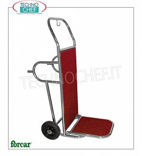 Forcar - CARRELLO PORTABAGAGLI / VALIGIE, 2 ruote, rivestito Moquette,art. PV2002I Carrello portavalige, con struttura in acciaio OTTONATO o INOX, pianali in legno rivestiti da moquette, 2 ruote diam.250 con piedi di appoggio, dim.mm.560x830x1230h