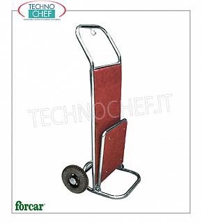 Forcar -CARRELLO PORTABAGAGLI / VALIGIE - 2 ruote, Rivestito Moquette,  mod. PV2003I Carrello portavalige, con struttura in acciaio OTTONATO o INOX, pianali in legno rivestiti da moquette, 2 ruote diam.250, dim.mm.560x700x1200h