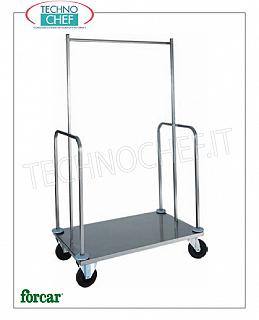 Forcar -CARRELLO APPENDIABITI e PORTABAGAGLI / VALIGIE, art. PVI4024 Carrello portabiti e portavalige, marca FORCAR, con struttura in tubo di acciaio inox e ripiano in lamiera inox, dim.mm.1000x560x1600h