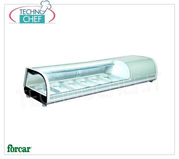 Vetrina Espositiva Refrigerata per Sushi, capacità 6 bacinelle GN 1/3, Classe C, Marca FORCAR VETRINA ESPOSITRICE REFRIGERATA per SUSHI, Marca FORCAR, capacità 6 bacinelle GN 1/3, temperatura d'esercizio 0°/+12°C, Classe C, V.230/1, Kw.0,19, dim.mm.1529x420x265h