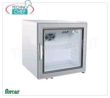 Forcar - Vetrina Frigo per Bibite, 1 porta, cap.72 Bottiglie, Statico, Temp.+2°+8°C, Classe B, Mod.G-SC50G Armadio Frigorifero per Bibite-Bevande Professionale, Linea Snack, 1 porta vetro, struttura esterna in lamiera bianca, Statico, Temp.+2°/+8°C, capacità 72 bottiglie, Gas R600a, Classe B, V.230/1, Kw.0,085, Peso 40 Kg, dim.mm.570x533x530h