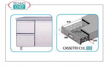 Cassettiera con 2 cassetti con guide telescopiche in acciaio inox a totale estraibilità per Mod.UGN
