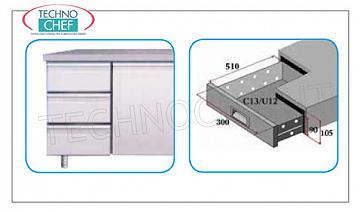 Cassettiera con 3 cassetti Cassettiera con 3 cassetti con guide telescopiche in acciaio inox a totale estraibilità per mod. TN