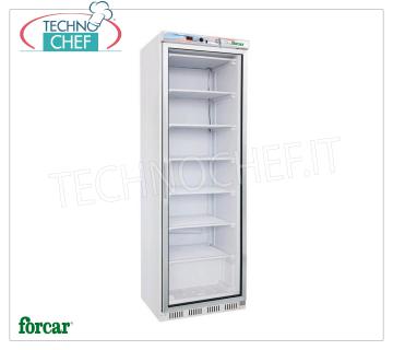 Forcar - Armadio Congelatore-Freezer, STATICO con PIANI Grigliati  EVAPORANTI  FISSI, 1 Porta, ECO, lt.350, Temp.-18°/ -22°C, Classe C, mod.G-EF400G Armadio Congelatore-Freezer, STATICO con PIANI Grigliati EVAPORANTI FISSI, 1 porta vetro, Linea Eco, struttura esterna in lamiera, interno in ABS, lt.350, Temp.-18°/-22°C, Gas R290, Classe C, V.230/1, Kw.0,38, Peso 76 Kg, dim.mm.600x585x1855h