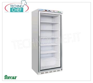 Forcar - Armadio Congelatore-Freezer 1 porta, lt.555, Statico con PIANI Grigliati  EVAPORANTI  FISSI, Temp.-18°/-22°C, Classe C,mod.G-EF600G Armadio Congelatore-Freezer 1 porta vetro,  Statico con PIANI  EVAPORANTI  FISSI, Linea ECO, struttura esterna in lamiera, interno in ABS, lt.555, Temp.-18°/-22°C, Gas R290, Classe C, V.230/1, Kw.0,48, Peso 94 Kg, dim.mm.777x695x1895h