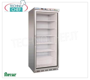 Forcar - Armadio Congelatore-Freezer 1 porta, lt.555, Statico Con PIANI Grigliati EVAPORANTI FISSI, Temp.-18°/-22°C, Classe C, mod.G-EF600GSS Armadio Congelatore-Freezer 1 porta vetro, Statico con PIANI Grigliati EVAPORANTI FISSI, Linea ECO, struttura esterna in acciaio inox, lt.555, Temp.-18°/-22°C,  Gas R290, Classe C, V.230/1, Kw.0,48, Peso 94 Kg, dim.mm.777x695x1895h